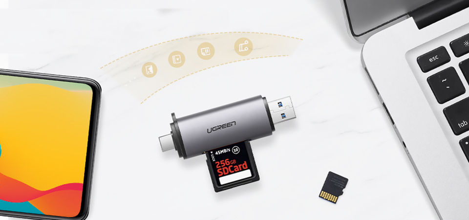 Ugreen 2-in-1 USB-C + USB 3.0 TF/SD OTG Card Reader Feature 1