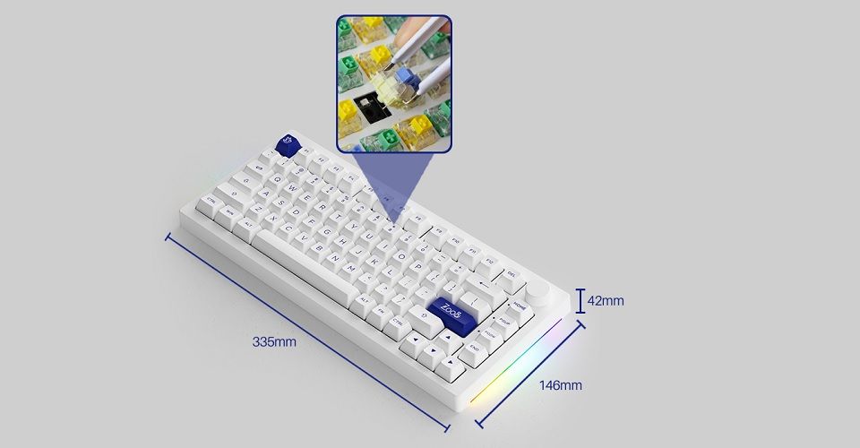 Akko 5075B Plus White & Blue Multi-Mode CS Crystal Switch Keyboard Feature 3