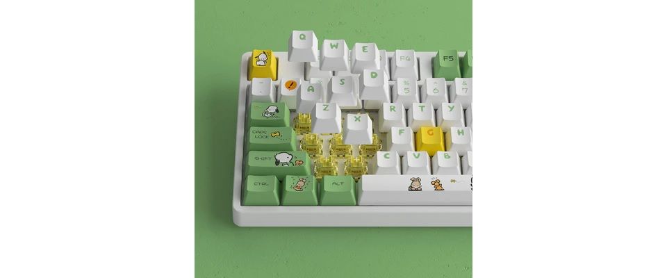 Akko Pochacco 5108B Plus V3 Cream Yellow Pro Switch OEM Profile PBT Dye-Sub RGB Mechanical Keyboard - Green Feature 1