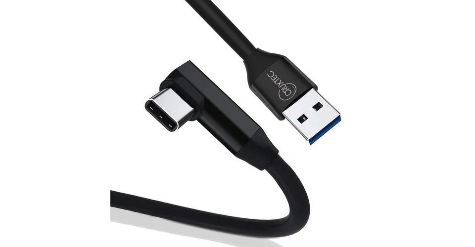 Cruxtec VAC-03-BK 3m USB-A to USB-C 90 Degree Angle VR Cable - Black Feature 1