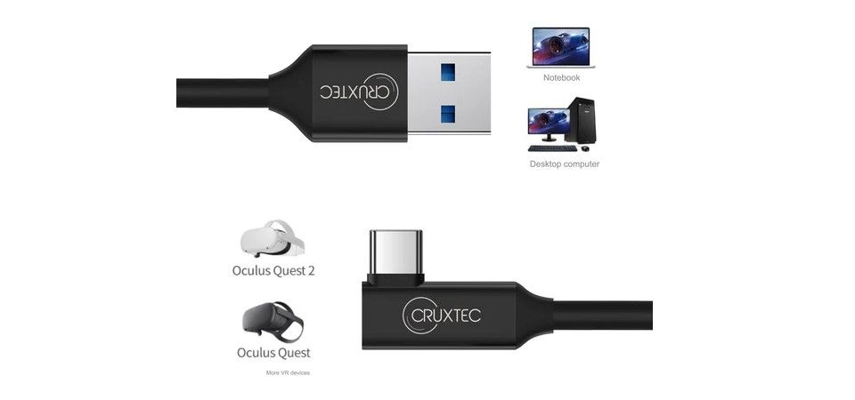 Cruxtec VAC-03-BK 3m USB-A to USB-C 90 Degree Angle VR Cable - Black Feature 2