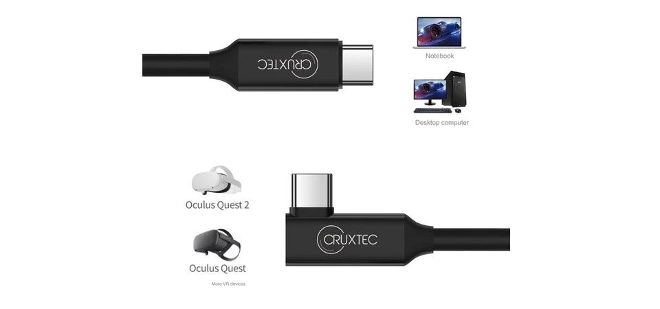 Cruxtec VCC-03-BK 3m USB-C to USB-C 90 Degree Angle VR Cable - Black Feature 2