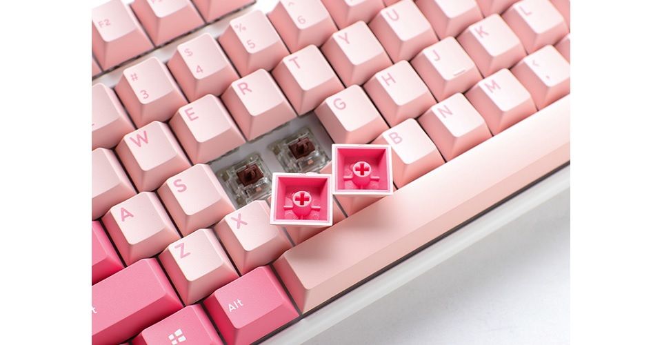 Ducky One 3 TKL Cherry MX Blue Switch Non LED Seamless Double Shot PBT Hot-Swappable Mechanical Keyboard - Gossamer Pink Feature 1