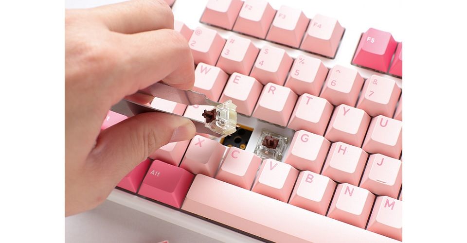 Ducky One 3 TKL Cherry MX Blue Switch Non LED Seamless Double Shot PBT Hot-Swappable Mechanical Keyboard - Gossamer Pink Feature 3