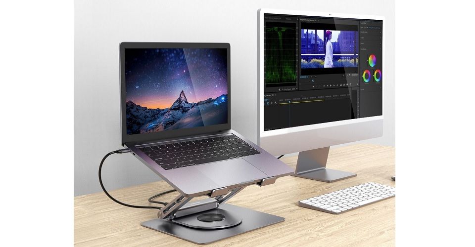 mbeat Stage S12 Rotating Laptop Stand with USB-C Docking Station Feature 3