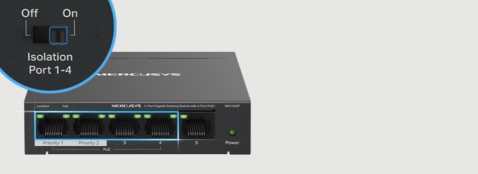 Mercusys 5-Port Gigabit Desktop Switch with 4-Port PoE+ Feature 3