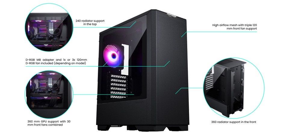 Phanteks Eclipse G300A D-RGB Tempered Glass Mid Tower Case - Satin Black Feature 1