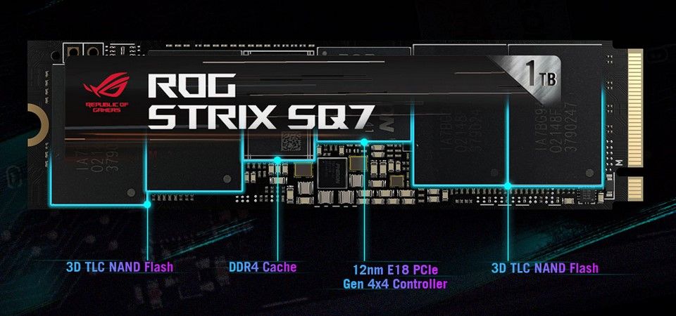 ASUS ROG Strix SQ7 M.2 Gen4 NVMe 1TB Solid State Drive - Black Feature 2