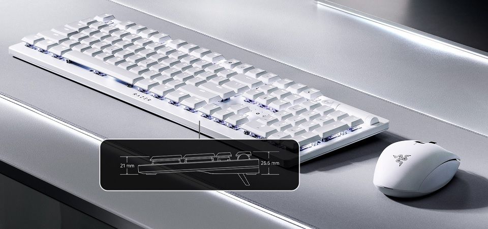 Razer DeathStalker V2 Pro US Layout Full Size Low-Profile Clicky Optical Purple Switch Wireless Gaming Keyboard - White Feature 3