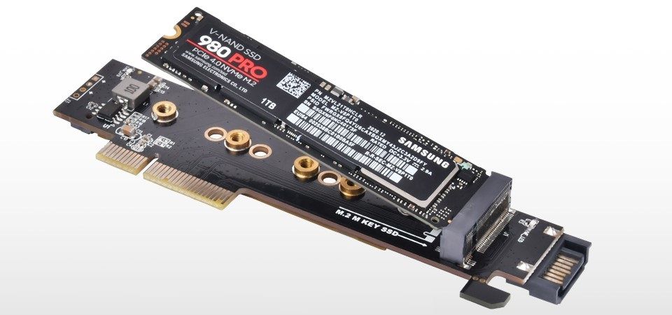 SilverStone 1x NVMe & 1x SATA M.2 SSD to PCI-Ex4 1U Adapter Card Feature 2